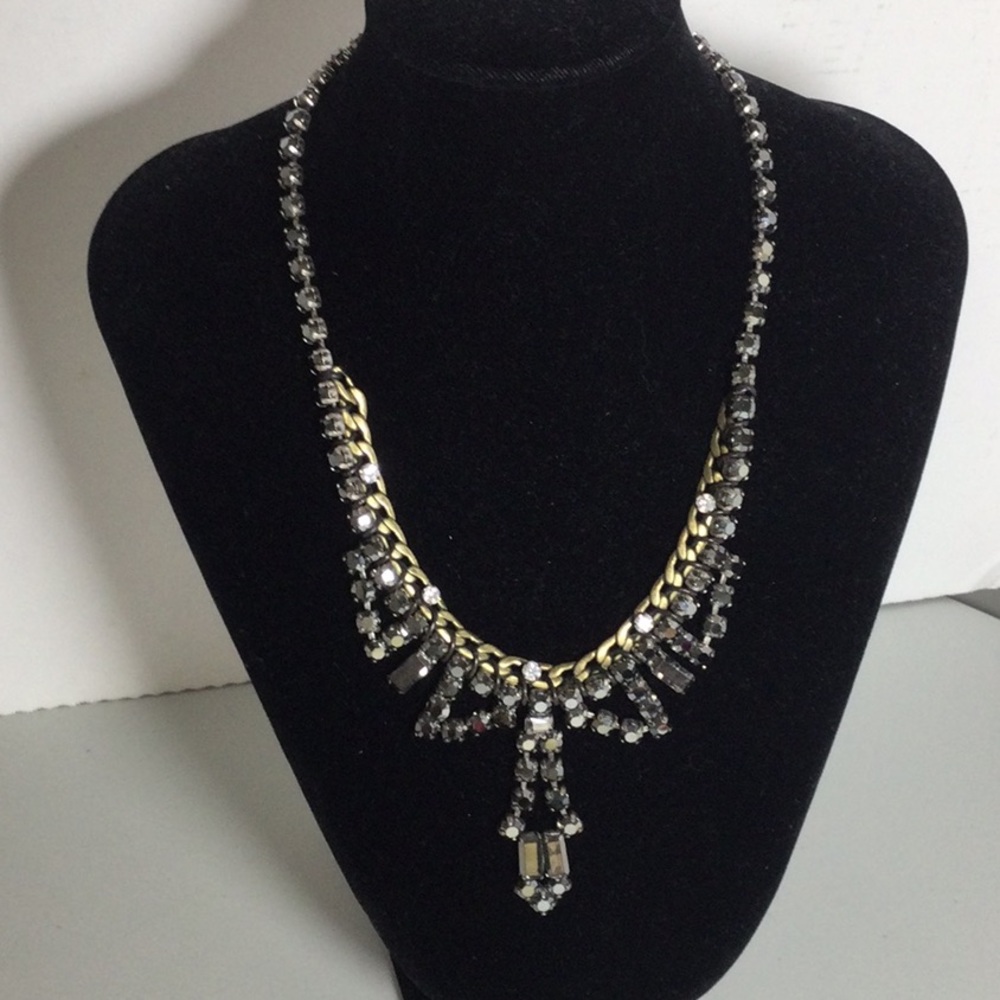 Statement Gold and Black Crystal Pendant Necklace